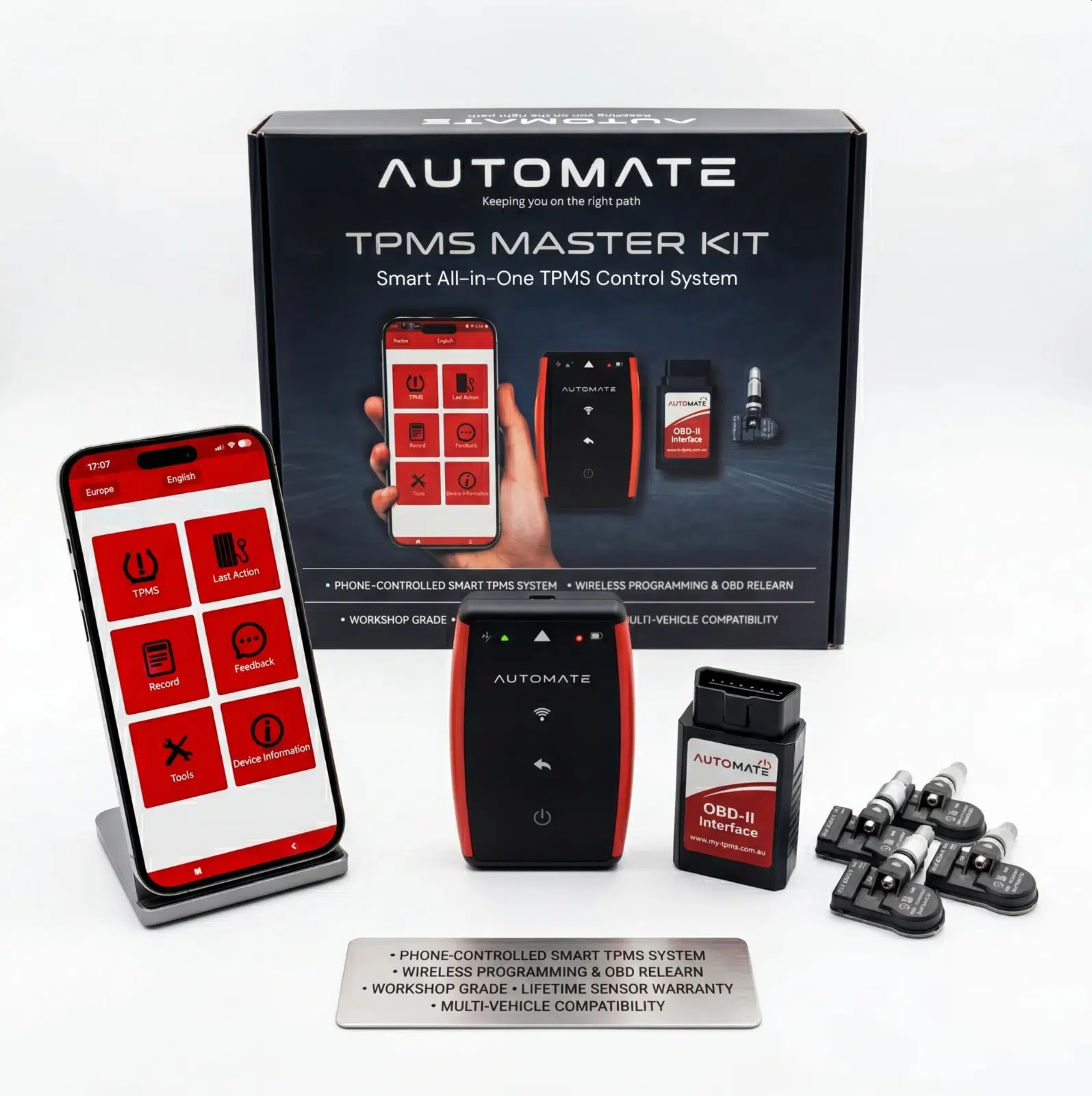 Complete DIY TPMS kit with sensors and programming accessories