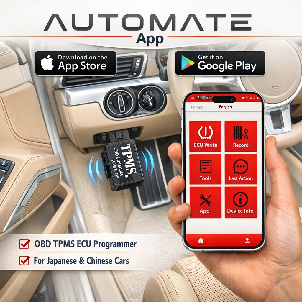 OBD programming screen for TPMS setup